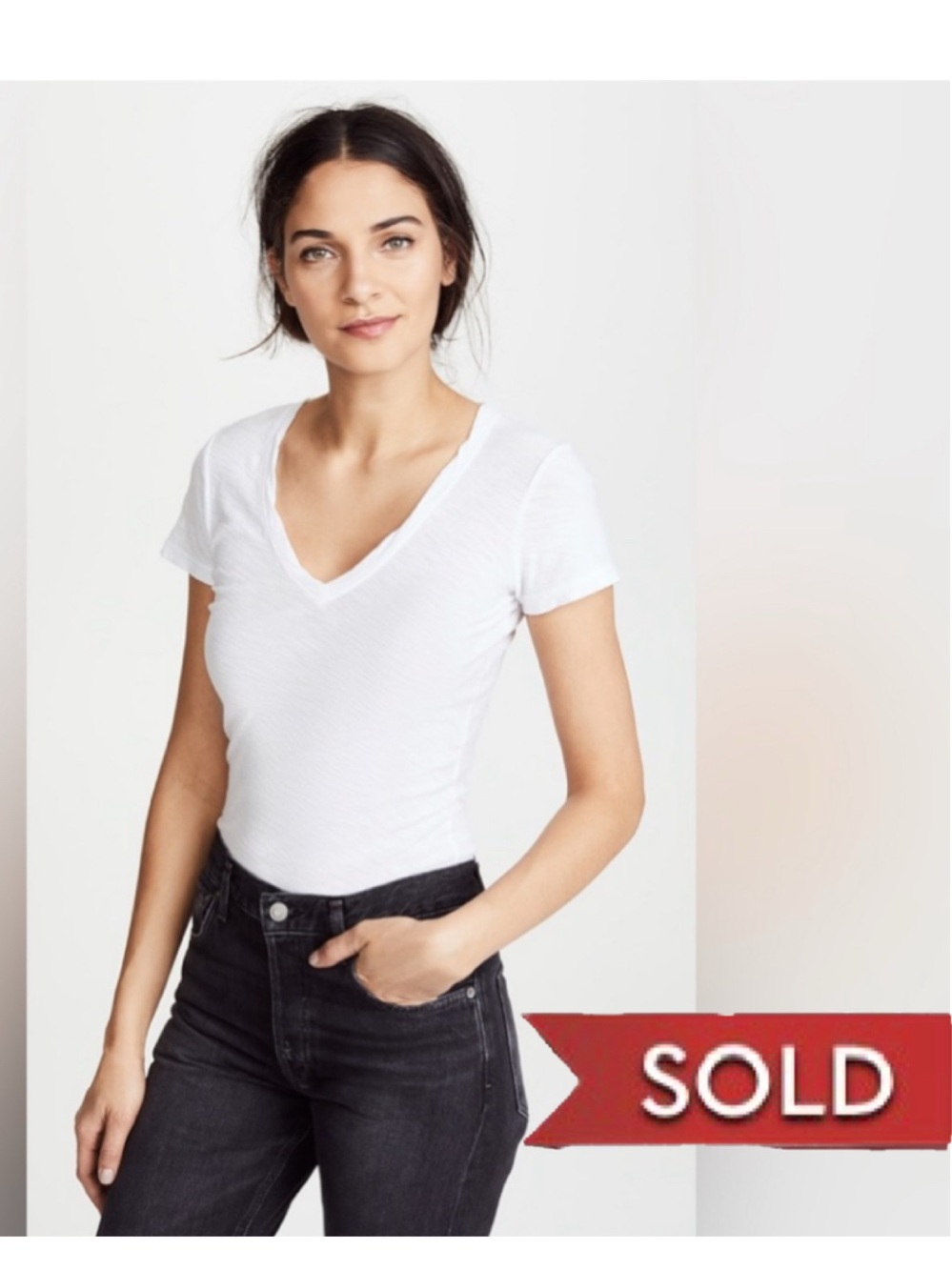 James Perse Sheer Slub Casual V Neck Tee White 100% Supima Cotton Sz 2 MEDIUM